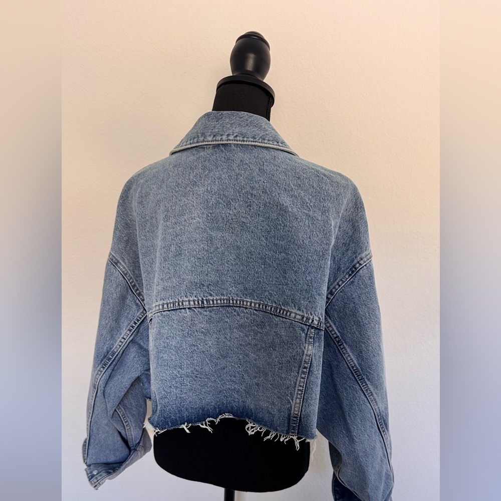 Zara Blue oversized Cropped Denim Jacket - Picture 6 of 9